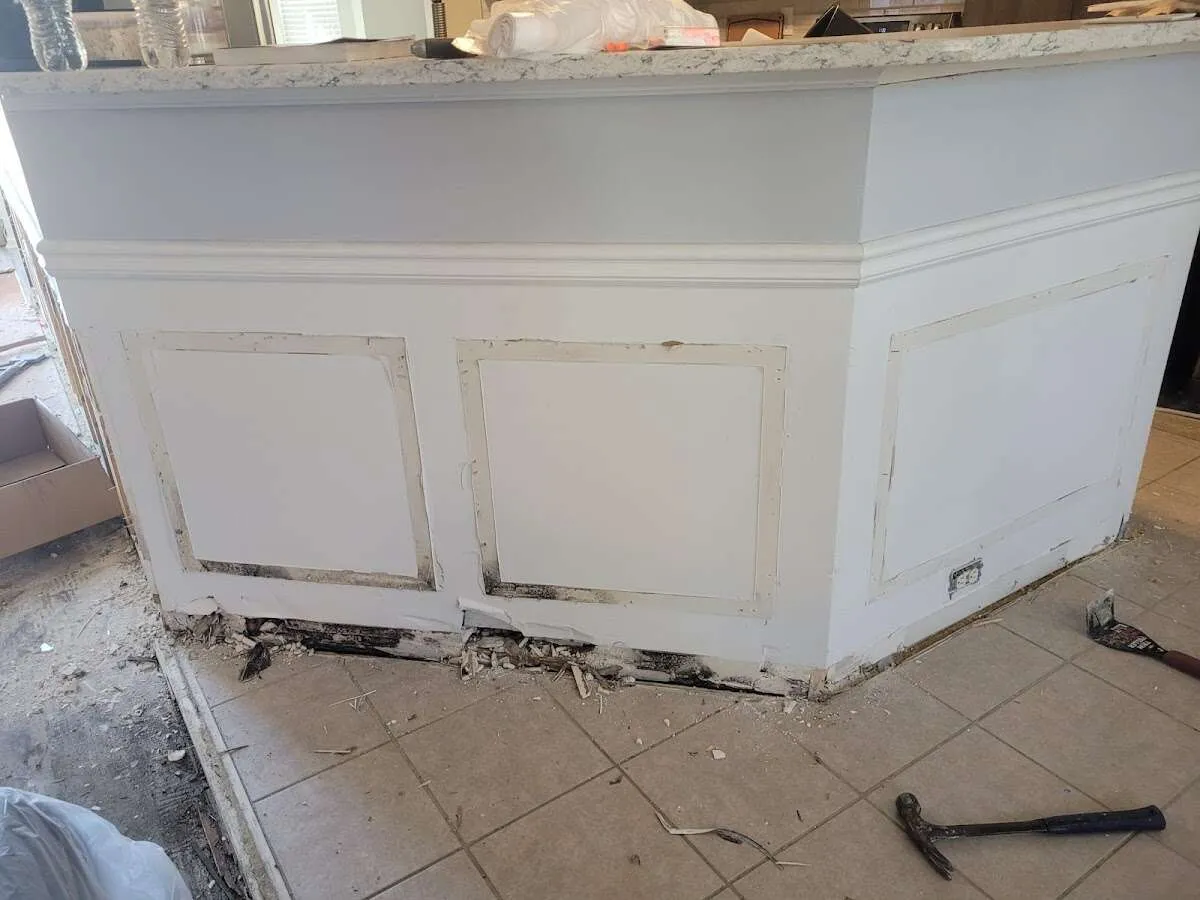 Water damage and mold on kitchen during Storm Damage Restoration in Brentwood